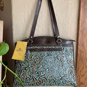 Patricia Nash Poppy Tote Turquoise Tooled NWOT MSRP $249
